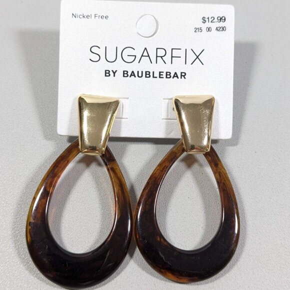 Sugarfix By Baublebar Gold Tone Brown Acrylic Door Knocker Pierced Earrings - Picture 1 of 8
